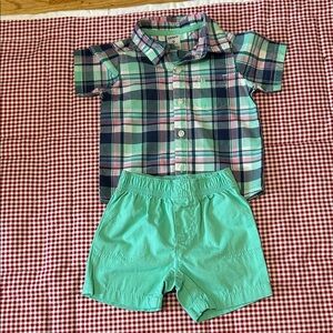 Carter's Plaid Shirt and Green Shorts Set